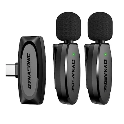 Afbeelding van DYNASONIC DM Pro 02 Pack (2e Generatie) 2 Professionele Draadloze Microfoons Android Type C. Lavalier Lapel Microfoon voor Mobiel (2.4GHz) Facebook Tiktok Video Vlog Youtube