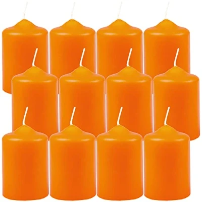 Afbeelding van Waskaarsen stompkaarsen &quot;Oranje&quot; Ø4cm x 6cm (12 stuks) Theelicht diameter, in vele kleuren Gemaakt EU Kaarsen Blokkaars Wax
