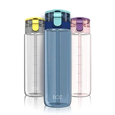 Afbeelding van BOZ Plastic waterfles voor sportschool, wandelen en reizen, 600 ml/20 oz fiets met rietje, BPA vrij materiaal lekvrij opklapdeksel gemakkelijk handvat (blauw)