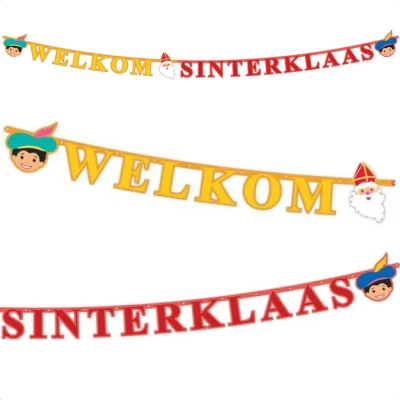Afbeelding van Cheqo® Sinterklaas Slinger 3M Welkom Versiering Sint Vlaggenlijn Vlaggetjes Feestelijke en Piet