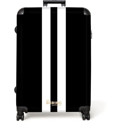 Afbeelding van NoBoringSuitcases.com® Koffer groot Reiskoffer lichtgewicht Zwarte achtergrond met dubbele witte middenstreep Rolkoffer 4 wielen Grote trolley XL 98 liter bagage