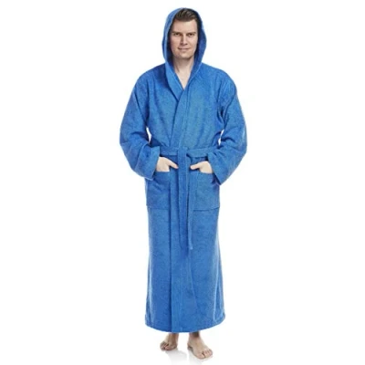 Afbeelding van Pacific Herenbadjas met capuchon, enkellengte, 100% Katoenen Badstof, Royal Blauw, L