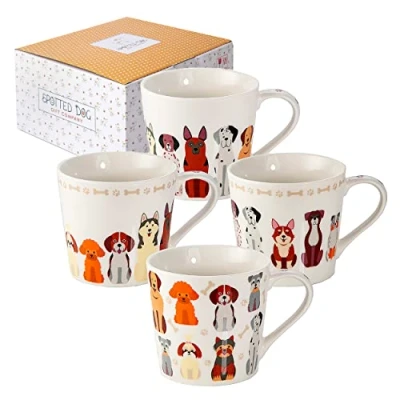 Afbeelding van SPOTTED DOG GIFT COMPANY Hond Koffiemokken Set van 4, Schattige Keramische Mokken Koffiekopjes Theekopjes, Cadeau voor Hondenliefhebbers, 380ml / 13oz