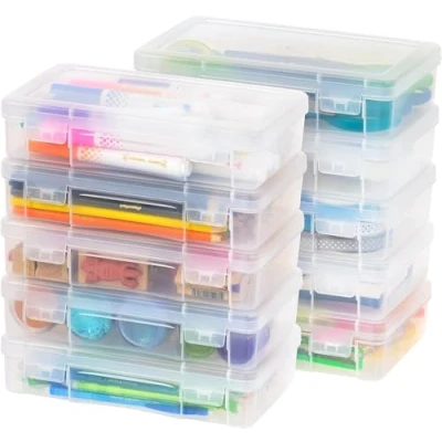 Afbeelding van Iris Ohyama, Opbergdoos voor Kantoorbenodigdheden, Kunststof, 1,4L, Set van 10, Transparant, Stapelbaar, Snapslot, Schrijfwaren, Documenten, Pennen, Klein Gereedschap, BPA vrij, Box, MCC 220