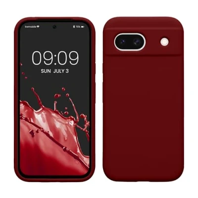 Afbeelding van kwmobile telefoonhoesje geschikt voor Google Pixel 8a Hoesje met siliconen coating Smartphone case in rabarber rood