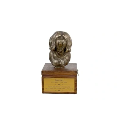 Afbeelding van Tibetaanse Terrier urn hond met hondenbeeldje gepersonaliseerde hondenurn