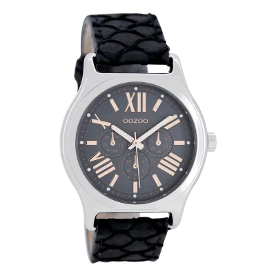 Afbeelding van OOZOO Timepieces Zilverkleurige horloge met donker blauwe leren band C7612