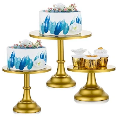 Afbeelding van Nuptio 3 Delige Taartstandaardset Ronde Metalen Taartstandaards Dessert Display Cupcakestandaards Met Eenvoudig Ontwerp, Goud