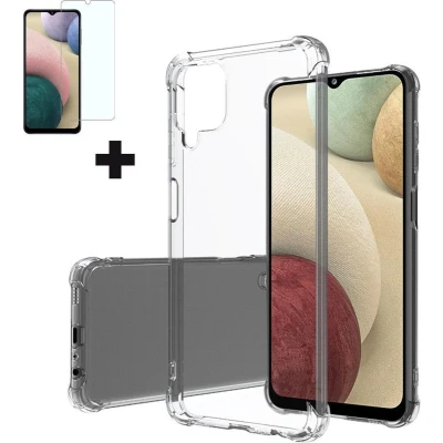 Afbeelding van Samsung Galaxy A12 5G Hoesje + Screenprotector Clear Soft Case Siliconen Back Cover Shock Proof TPU Transparant