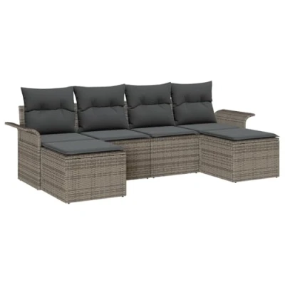 Afbeelding van vidaXL 6 Delige Tuin Sofa Set met Kussens Grijs Poly Rattan