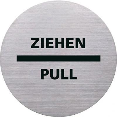 Afbeelding van helit Piktogramm &quot;de badge&quot; ZIEHEN/PULL, rund, silber