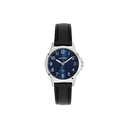 Afbeelding van Adora Dameshorloge AB6663 29 mm Donkerblauwe Wijzerplaat Zilverkleurige Kast Zwarte Leren Band 5 BAR Waterdicht