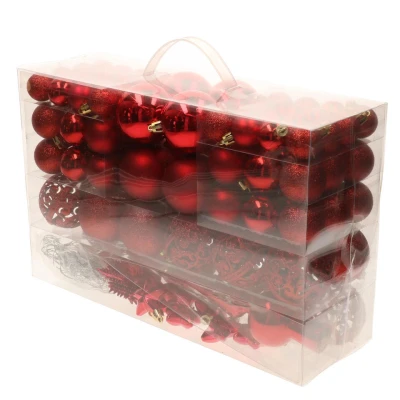 Afbeelding van Bellatio decorations Kerstballen set 110 stuks rood kunststof