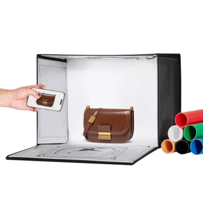 Afbeelding van VEVOR Fotobox Studio Lichtbox 41 x 30 30,5 cm, Kit Light Box 3000 5600 K, instelbare kleurtemperatuur 120 leds, 6 achtergronden, fotostudio, fototent