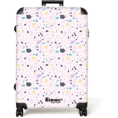Afbeelding van NoBoringSuitcases.com® Koffer groot Reiskoffer lichtgewicht Terrazzo patroon roze confetti Rolkoffer met 4 wielen Grote trolley XL 98 liter bagage