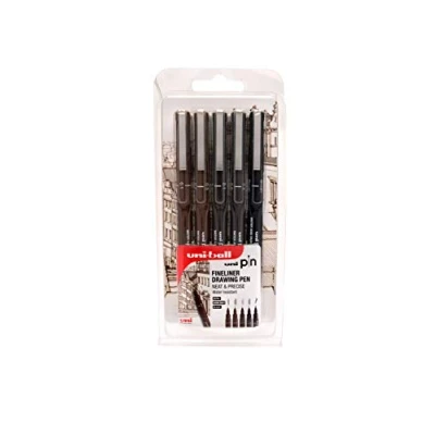 Afbeelding van uni ball PIN 153544968 5st Fine Liner Tekenpen, Waterbestendig en Vervagen Bestand, Nib Maten Sepia: 0.1, 0.5, Donkergrijs: Zwarte Borstel