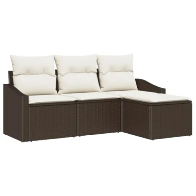 Afbeelding van vidaXL 4 delige tuinsofa set met kussens in bruin poly rattan