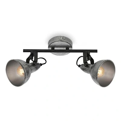 Afbeelding van BRILONER Plafondlamp vintage draaibaar, E14 fitting, max. 40 watt, plafondlamp, lamp, woonkamerlamp, slaapkamerlamp, keukenlamp, plafondspot, 30,5x10x18 cm, antiek zilver
