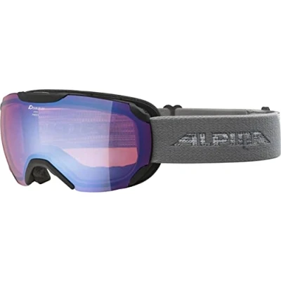 Afbeelding van ALPINA PHEOS S Q LITE Skibril met gespiegelde, contrastversterkende 100% uv bescherming voor volwassenen, zwart grijs, eenheidsmaat