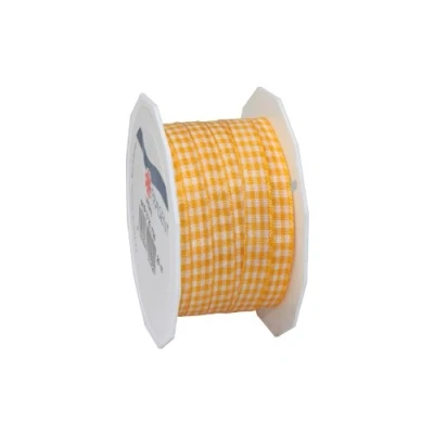 Afbeelding van PRÄSENT Vichy Cadeaulint, zonnegeel/wit, 20 m decoratielint om te versieren en knutselen, 10 mm breed, geruit lint voor kleurrijke decoraties geschenkverpakkingen, feestelijke gelegenheden