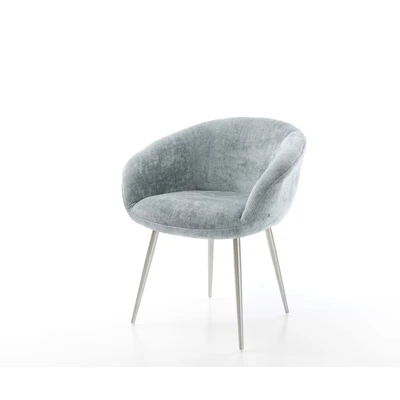 Afbeelding van DELIFE Eetkamerstoel Vinka Flex met armleuning chenille pastelblauw 4 poot conisch roestvrij staal pocketveer kern