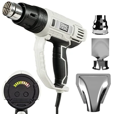 Afbeelding van Garage Freaks Elektrisch heteluchtpistool met led indicator, 5 m kabel, heteluchtföhn, temperatuurinstelling 60 600 C, 2000 watt, standfunctie, 3 sproeiers, autocoating, kunststof buigen, ontlakken