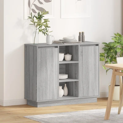 Afbeelding van vidaXL Sideboard met LED Grijs Sonoma 90x32x75 cm Bewerkt hout
