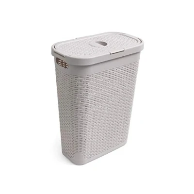 Afbeelding van Addis Faux Rotan 40 liter familie slanke waskleding wasmand mand met deksel, beige, calico/crème
