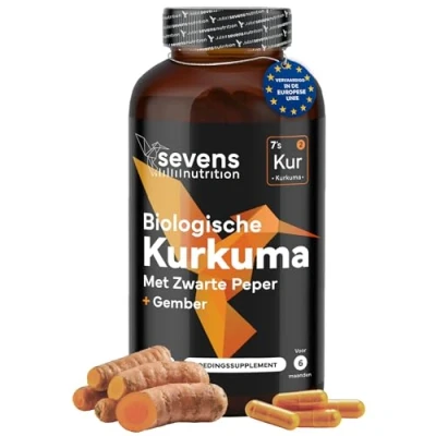 Afbeelding van Curcuma capsules, biologische kurkuma met zwarte peper en gember, 365 curcuminecomplex, zonder ongewenste toevoegingen Sevens Nutrition