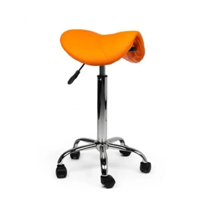 Afbeelding van zadelkruk Zeno Hoog Oranje Zithoogte 70/84cm kruk op wielen krukje werkkruk bureaukruk kapperskruk verstelbaar draaikruk tabouret met rugleuning tot 160kg