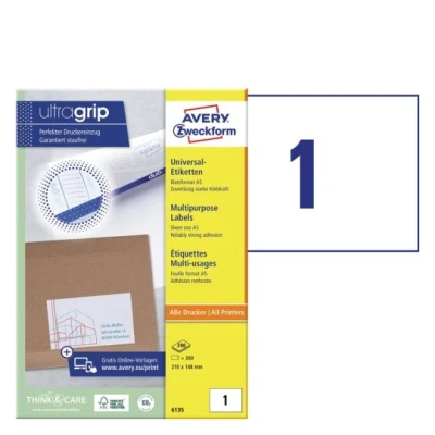 Afbeelding van Etiket Avery Zweckform 6135 210x148mm wit 200stuks