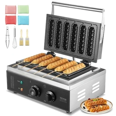 Afbeelding van VEVOR Commercieel Wafelijzer Wafelbakker 6 Stuks Hot Dog Zilver