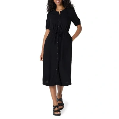 Afbeelding van Amazon Essentials Dames Relaxed Fit Half Mouw Taille Midi A lijn Jurk, Zwart, XL
