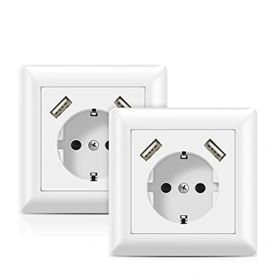 Afbeelding van 2 X USB Stopcontact, Kaifire Schuko Inbouw Stopcontact met (Max.3.4) Inbouwstopcontact Wandcontactdoos Frame Geschikt voor Smartphone Tablet MP3