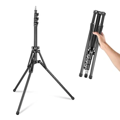 Afbeelding van NEEWER statief van metaal met omkeerbare poten 180 en tas, 178 cm, draagbaar schroef 1/4 inch 5/8 voor binnen buitenfotografie Speedlite Strobo Ring Light softbox, ST178R zwart