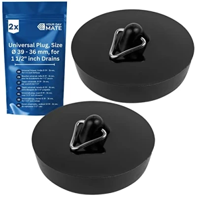 Afbeelding van Universele Spoelbakstop, Keukengootsteenplug voor afvoeren Ø 39 tot 37 mm, Set van 2, rubber, Zwart, Keukenplug, Wastafelplug, Keukengootsteenstopper, Afvoerplug, drain plug stopper, cover home