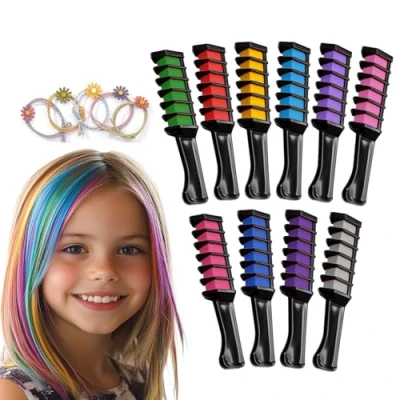 Afbeelding van Magicat Year Haarkrijt voor meisjes, set van 10 uitwasbare kleuren en 5 haarelastiekjes, cadeau meisjes 4 jaar tot jaar, creatief cadeautje kinderverjaardag, Year, veilig kleurrijk