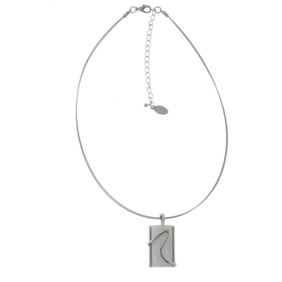 Afbeelding van Behave Ketting dames zilver kleur met hanger rechthoek wit 40 cm