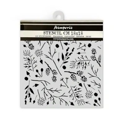Afbeelding van Stamperia Forest Thick Stencil 18x18cm Branches and Pinecones (KSTDQ116)