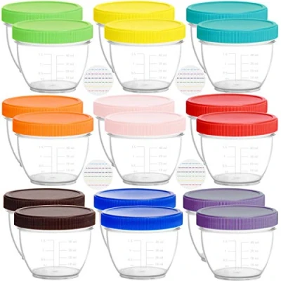 Afbeelding van Youngever 18 Pack 60 ml babyvoeding opslag, herbruikbare containers met deksels en etiketten, 9 verschillende kleuren