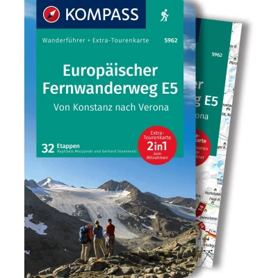 Afbeelding van KOMPASS Wanderführer Europäischer Fernwanderweg E5, Von Konstanz nach Verona, 32 Etappen mit Extra Tourenkarte: GPS Daten zum Download: 5962