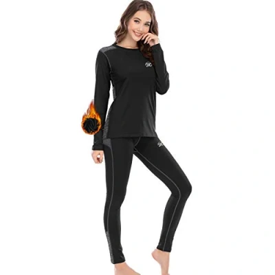 Afbeelding van MEETWEE thermo ondergoed, functioneel ondergoed voor dames, ski winterset, ademend, lang tops, onderhemd, Zwart overhemd, S