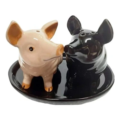 Afbeelding van Varkenszout en peper shaker set keramiek dieren varkens cadeau 3 delig