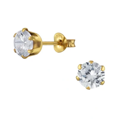 Afbeelding van JoyS Zilveren 6 mm oorknoppen rond zirkonia 14k goudplating