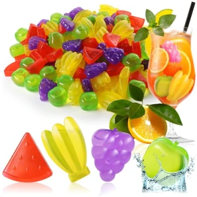 Afbeelding van COM FOUR® 120x herbruikbare ijsblokjes in coole designs, party vrolijke kleuren (120 stuks fruit)