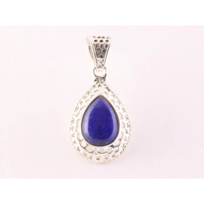 Afbeelding van Opengewerkte druppelvormige zilveren hanger met lapis lazuli
