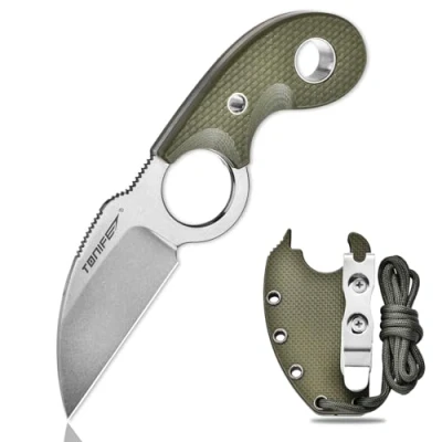 Afbeelding van TONIFE Halvemaan Nekmes Outdoor Mes Vast Lemmet 8Cr14MoV Staal met Schede Koord en Clip Full Tang Survival (Groen+Stonewash)