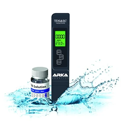 Afbeelding van ARKA Aquatics myAqua TDS/EC, meetinstrument met kalibratieoplossing, meting snel en veilig Het aantal opgeloste stoffen TDS, de elektrische capaciteit EC watertemperatuur