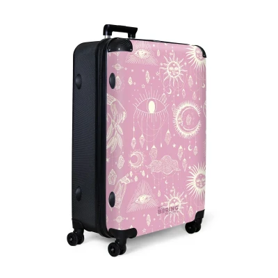 Afbeelding van NoBoringSuitcases.com® Koffer groot Reiskoffer lichtgewicht Paars met bohemian patroon Rolkoffer 4 wielen Grote trolley XL 98 liter bagage