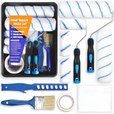 Afbeelding van POWZOO 12 delige verfrollerset, schilderset, schildersaccessoires, met XXL verfbak, afdekfolie, verfroller, penseelrol, crêpetape,